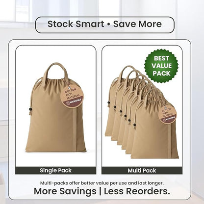 LFH Home Large Premium Cotton Canvas Laundry Bag with Drawstring and Handles Heavy Duty, Multi-Use, and Washable for Home, Travel, College or Storage 28x36 (Pack of 2)-Beige