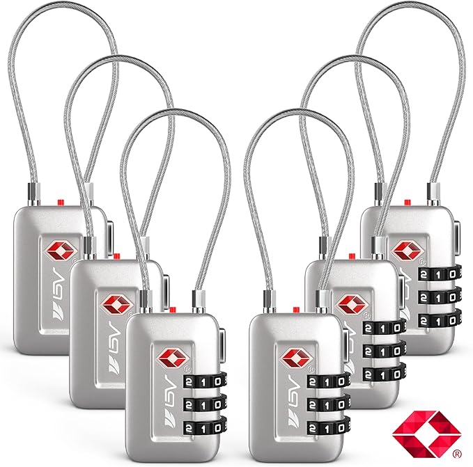 TSA Accepted Luggage Travel Lock, Set-Your-Own Combination Lock for School Gym Locker, Luggage Suitcase Baggage Locks, Filing Cabinets, Toolbox, Case (Silver, 6 Pack)