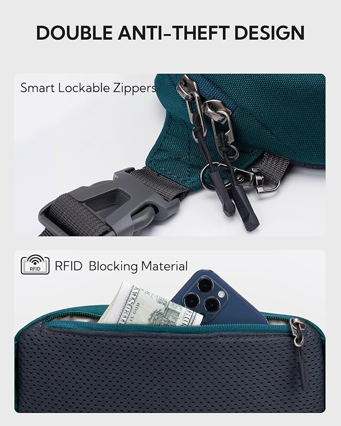 WATERFLY Lightweight Small Fanny Pack: 1.5L Mini Slim Crossbody Waist Belt Hip Bag with RFID Blocking, Anti-Theft & Water Resistant Pouch for Women Men Travel Hiking Running Walking EDC