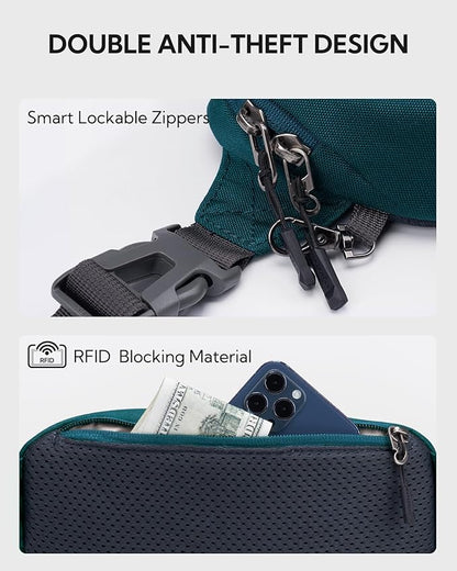 WATERFLY Lightweight Small Fanny Pack: 1.5L Mini Slim Crossbody Waist Belt Hip Bag with RFID Blocking, Anti-Theft & Water Resistant Pouch for Women Men Travel Hiking Running Walking EDC