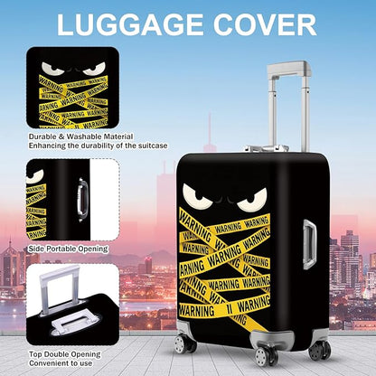 ANNA QUEEN Warning Tape Luggage Cover, Funny Eyes and Yellow Tape Design Suitcase Protector, Stretchable Washable Travel Sleeve for 20-22 Inch Luggage