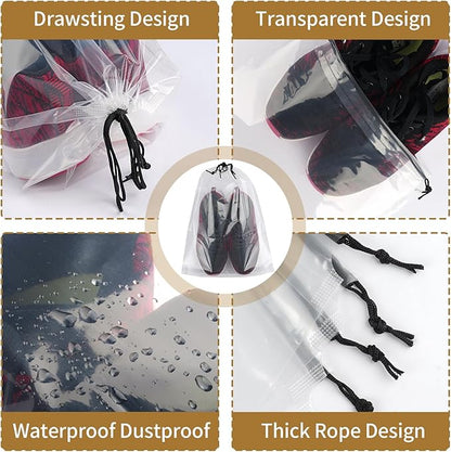 50 Pack Shoe Bags for Travel, 15.7" x 11.8" Clear Travel Shoe Bags for Packing, Large Waterproof Portable Drawstring Travel Shoe Storage Bag Travel Essentials Women for and Men