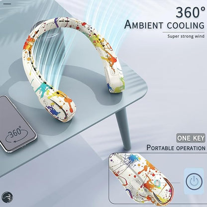 Neck Fan, Bladeless Neck Fan, USB Rechargeable Personal Fan, 4000 mAh Battery Operated Wearable Fan, 3 Speeds Adjustable,Faster Cooling, Ultra Quiet, Suitable for Home, Office, Travel, Sports