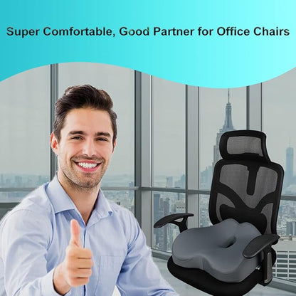 Chair Seat Cushion, Memory Foam Cushions for Office Chair, Car Seat, Airplane, Relieving Pressure Tailbone Sciatica Back Pain for Long Sitting Office Workers, Car Drivers（Grey）