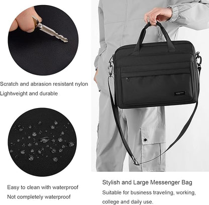 natyrlpog Laptop Bag 15.6 Inch Briefcase for Men Women Waterproof Nylon Lightweight, Shoulder Computer Messenger Handbag for Business Office Work Travel College Black