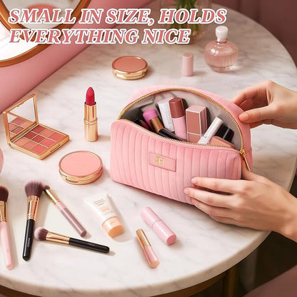 Monogrammed Make Up Bags for Women,Personalized Cosmetic Bags Women,Small Quilted Makeup Pouch,Cute Makeup Bag Travel,Birthday Gifts for Teen Girl (Pink H)