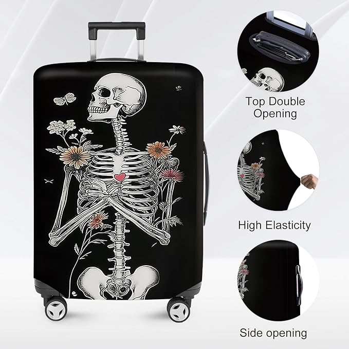 ANNA QUEEN Funny Skull Flower Travel Luggage Cover Suitcase Protector Suitcase Cover Anti-Scratch,Stretchable Fit for 18-32Inch Luggage,Travel Bag Cover Washable XL(fits 29-32Inch suitcase)