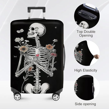 ANNA QUEEN Funny Skull Flower Travel Luggage Cover Suitcase Protector Suitcase Cover Anti-Scratch,Stretchable Fit for 18-32Inch Luggage,Travel Bag Cover Washable XL(fits 29-32Inch suitcase)