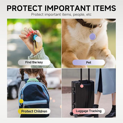 JTD Air Tracker Tags 4 Pack for Find My, 2025 Upgraded with IP68 Waterproof Item Finder with Left-Behind Alert, 4 Colors for Keys, Luggage, Backpack, Wallet. iOS Only.