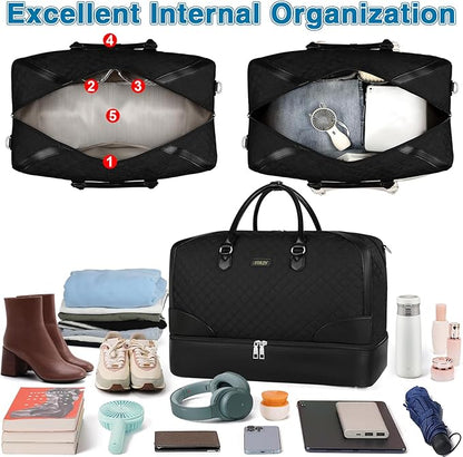 Weekender Bag for Women, Travel Duffel Bag Carry On Overnight Bag with Shoe Compartment Large Nylon Travel Weekend Tote Bag