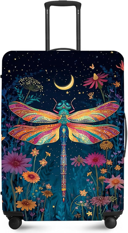 FOREVER QUEEN Magical Dragonfly Luggage Cover Suitcase Protector Suitcase Cover Anti-Scratch,Stretchable Bag Cover Washable Durable Polyester