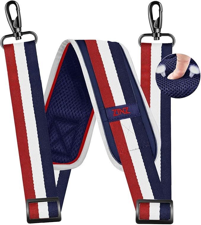 ZINZ 79 inch Shoulder Strap, Extra-thick Fixed Cushion Pad and Dual Clasps Universal Replacement Strap with Metal Swivel Hooks for Laptop Bags, Luggage Bags, Camera, Crossbody(Stripes-BuWRd)