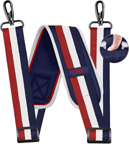 ZINZ 79 inch Shoulder Strap, Extra-thick Fixed Cushion Pad and Dual Clasps Universal Replacement Strap with Metal Swivel Hooks for Laptop Bags, Luggage Bags, Camera, Crossbody(Stripes-BuWRd)