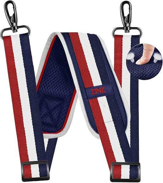 ZINZ 79 inch Shoulder Strap, Extra-thick Fixed Cushion Pad and Dual Clasps Universal Replacement Strap with Metal Swivel Hooks for Laptop Bags, Luggage Bags, Camera, Crossbody(Stripes-BuWRd)