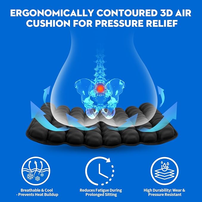 Professional Comfortable 3D Travel Seat Cushion, Air Inflatable Pressure Relief Seat Cushion Optimal Support for Long Sitting