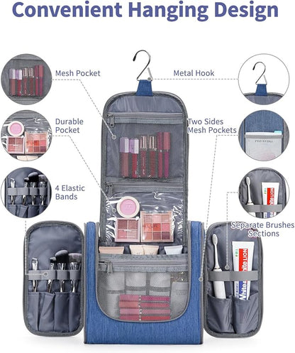 Narwey Hanging Toiletry Bag for Women Travel Makeup Bag Organizer Toiletries Bag Men for Cosmetics Essentials Accessories (Large, Navy Blue)