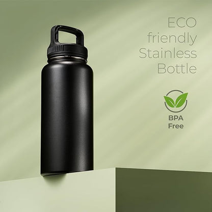 SipX™ Triple-Insulated Stainless Steel Water Bottle 32oz. With 3 Lids, BPA-Free Reusable Insulated Water Bottle Keeps Cold 24 Hours, Metal Water Bottle Made Of Sustainable Material For Hiking & Biking