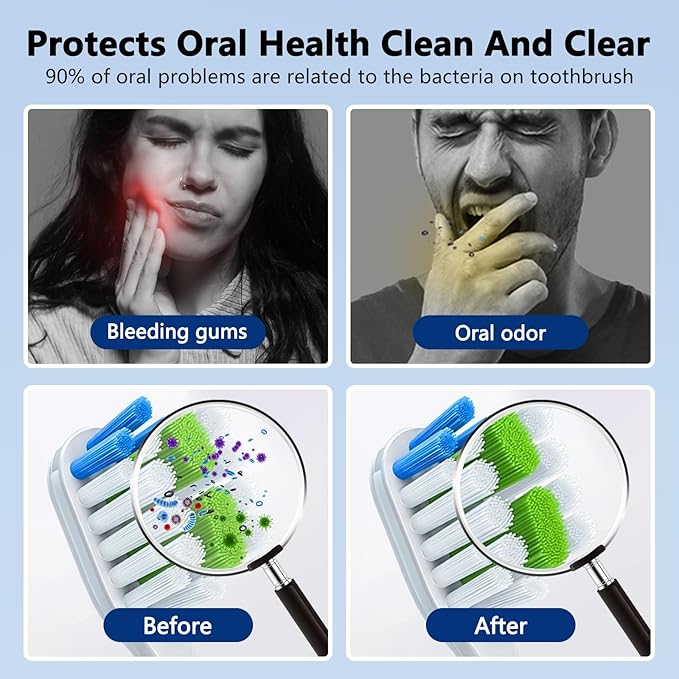 Toothbrush Covers Case San itizer with Light,Toothbrush Covers with Holder, Rechargeable Portable Toothbrush Cleaner Case（Blue）