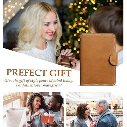 Genuine Leather Passport Holder with AirTag Slot(Hidden) | RFID Blocking Passport Holder for Travel | for 2 Passport Books | for Men Women & Family