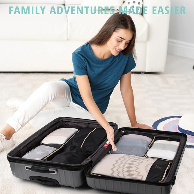 See Through Expandable Compression Packing Cubes, Mesh Travel Packing Cubes for Suitcases, Lightweight Organizers Bag Set for Travel Essentials for Luggage