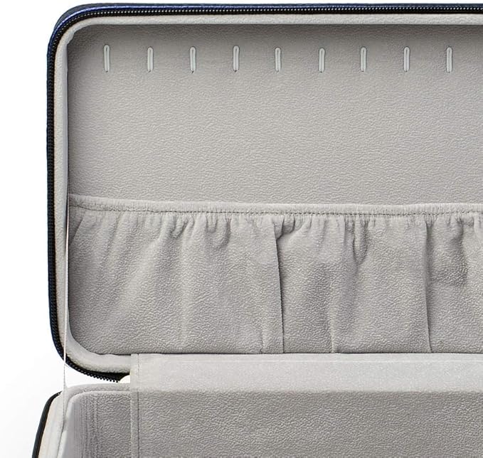 Oirlv Blue Leather Jewelry Box Handmade Travel Jewelry Organizer Storage Case Holder For Girl Lady Earring,Ring,Necklace,Pendant,Watch,Bracelet.(3 layers)