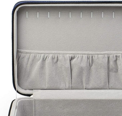 Oirlv Blue Leather Jewelry Box Handmade Travel Jewelry Organizer Storage Case Holder For Girl Lady Earring,Ring,Necklace,Pendant,Watch,Bracelet.(3 layers)
