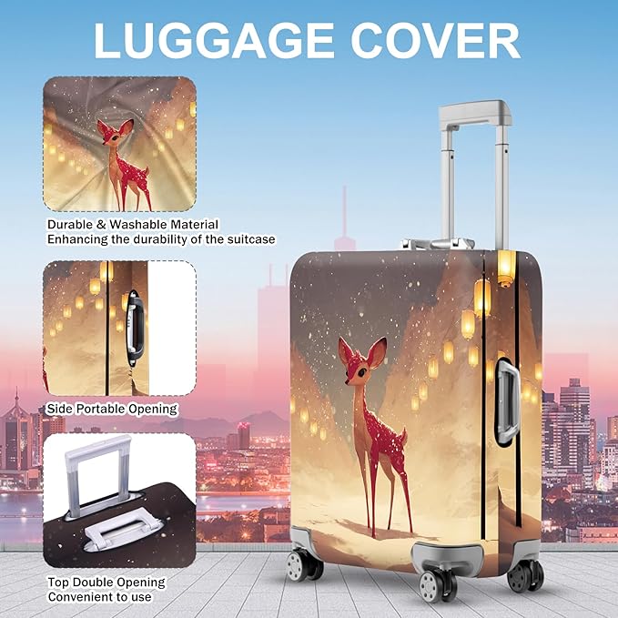 FOREVER QUEEN Christmas Elk Luggage Cover Suitcase Protector Suitcase Cover Anti-Scratch,Stretchable Bag Cover Washable Durable Polyester