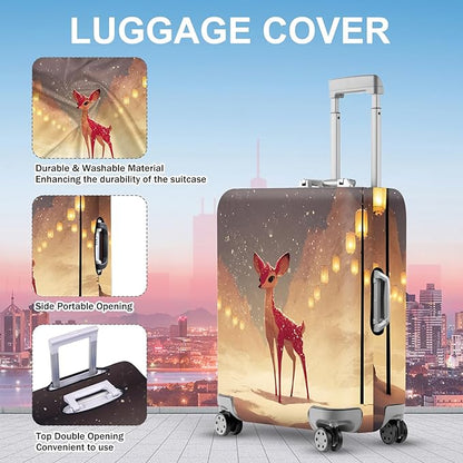 FOREVER QUEEN Christmas Elk Luggage Cover Suitcase Protector Suitcase Cover Anti-Scratch,Stretchable Bag Cover Washable Durable Polyester
