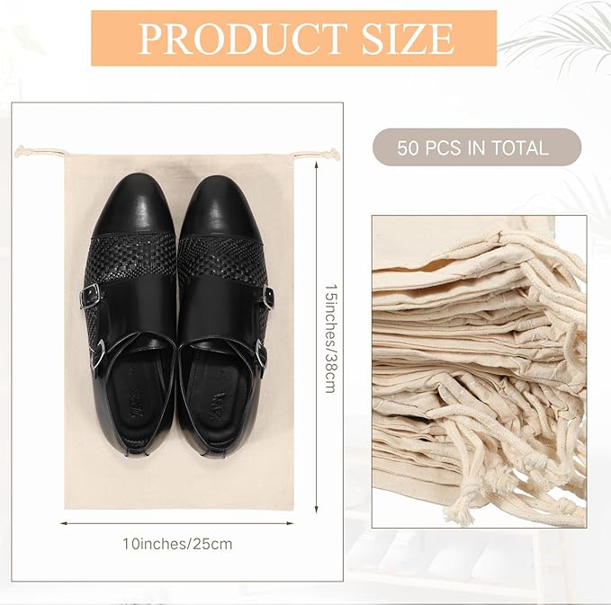 Hillban Shoes Bag for Travel Storage Dust Proof Cotton Drawstring Bag Breathable Pouch for Travel Home Pantry Accessories