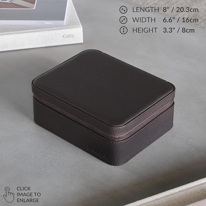 TAWBURY 3 Watch Case with Storage Compartment – Top-Grain Leather Watch Travel Case for Men | Leather Watch Roll Travel Case | Travel Watch Cases for Men | Travel Watch Box for Men Leather