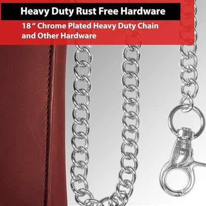 IBRO VINTAGE Motorcycle Chain Wallet for Men – Premium Cowhide Leather, RFID Tri-Fold Biker Wallet with Heavy Duty Chain for Bikers Truckers & Hunters, Credit Card Money Organizer Long Wallet