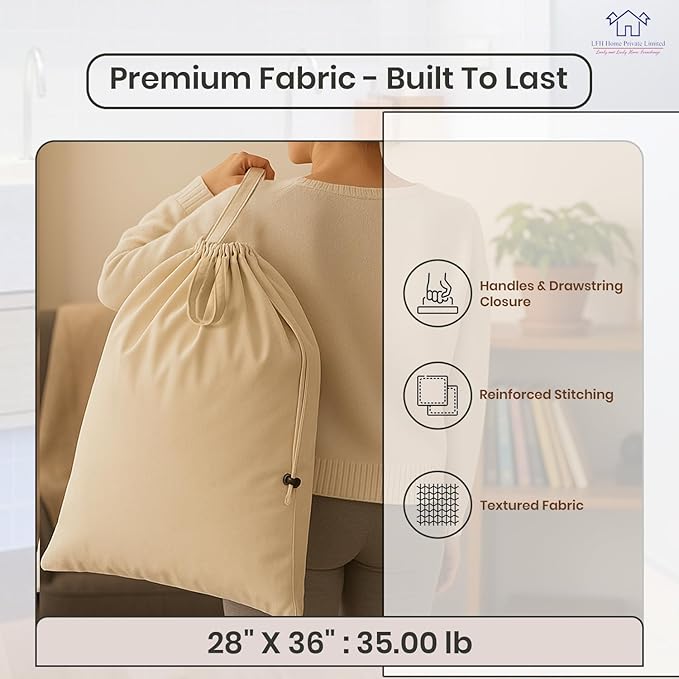 LFH Home Cotton Canvas Extra Large Laundry Bag with Handle, Heavy Duty Drawstring Closure Washable Laundry Bags School Travel, Home, Hotel, College Dorm, Organizer Sack, 28x36-Natural Thanks Giving