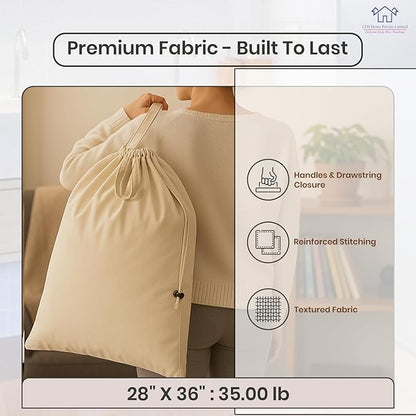 LFH Home Cotton Canvas Extra Large Laundry Bag with Handle, Heavy Duty Drawstring Closure Washable Laundry Bags School Travel, Home, Hotel, College Dorm, Organizer Sack, 28x36-Natural Thanks Giving