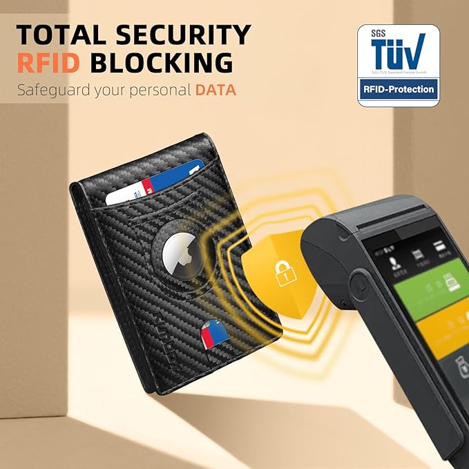 RUNBOX AirTag-Wallet-Mens-Slim-RFID Blocking Wallets Leather with Bill Compartment Air Tag Bifold Card Holder Wallet Gifts for Men Dad