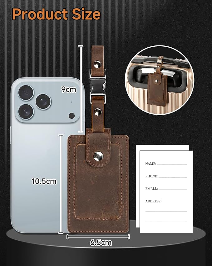 Premium Genuine Leather Luggage Tags for Suitcases - Quick Release, Privacy Protection, Elegant and Durable, Travel Essential Luggage Tag - 2 Pack Coffee