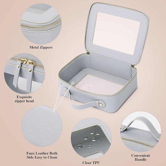 Pinkmik Clear Makeup Bag with Brush Bag 2pcs Waterproof Travel Case for Cosmetics and Toiletries Women's Cosmetic Organizer with Zipper (Gray, L+SLIM)