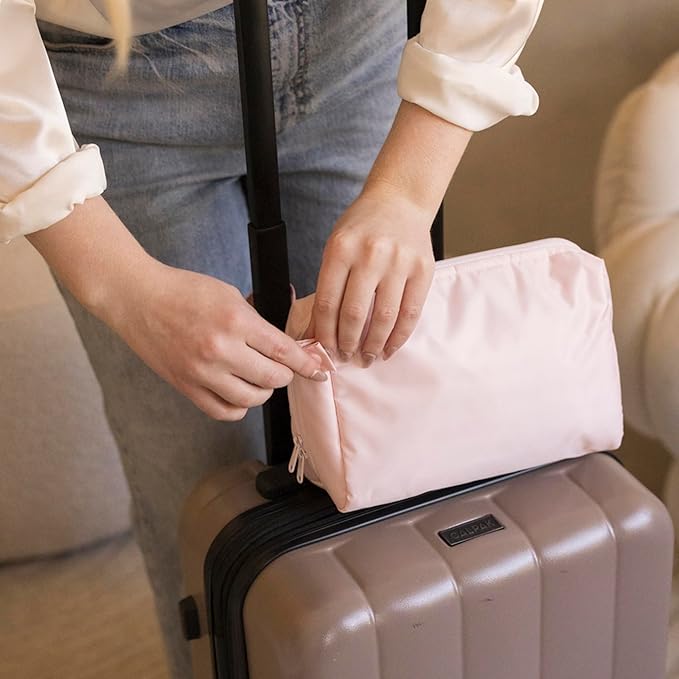 Tiny Twinkle Waterproof Travel Toiletry & Makeup Bag Organizer | Large Capacity Cosmetic Case with Compartments & Handle, A Thoughtful Travel Companion for Women (Rose)