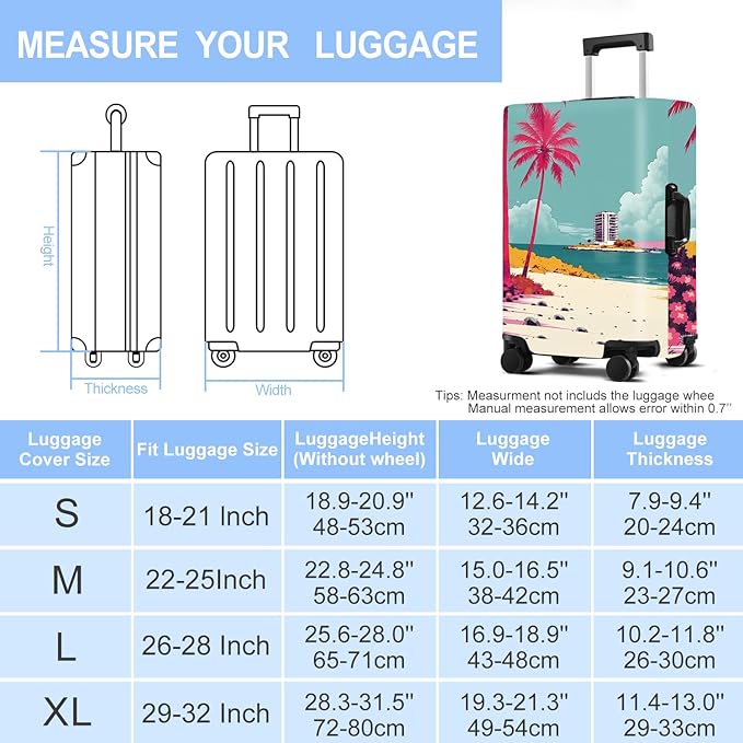 Luggage Cover Washable Suitcase Protector Anti-Scratch,Stretchable Fit for 20-34Inch Luggage Durable Travel Bag Cover with Zipper Closure (Beach, XL(fits 32-34Inch suitcase))