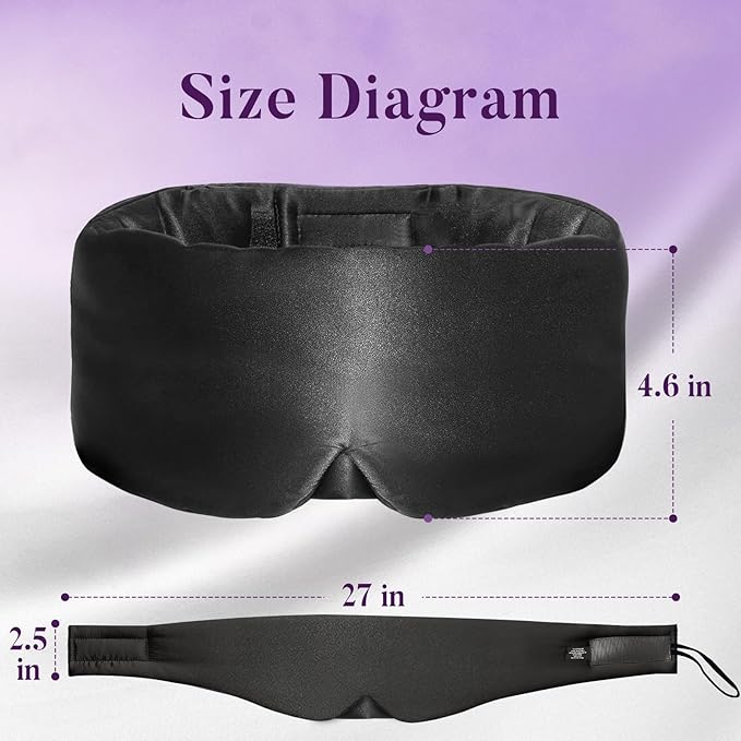 Satin Sleep Mask - Updated Design Light Blocking Eye Mask for Men and Women, Soft and Comfortable Night Sleeping Mask, Eye Cover for Travel/Sleeping (Black)
