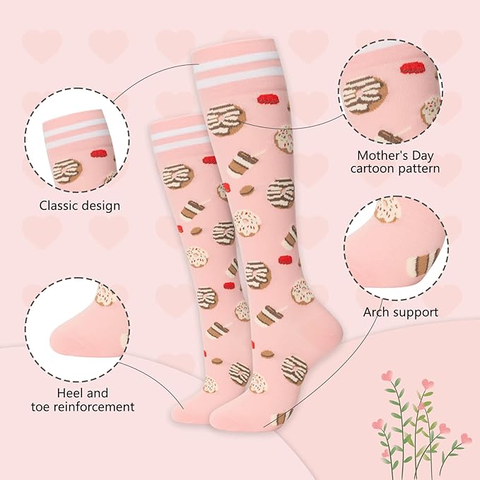 fenglaoda Compression Socks Women Men 6 Pairs, Knee High Best Support Circulation Socks for Running, Travel, Flight, Nurse