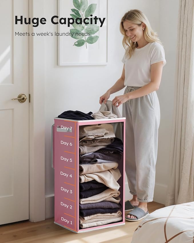 SOLEDI Laundry Hamper with Lid 100L Large & Tall Collapsible Laundry Basket, Clothes Hamper with Bag Removable Easy to Carry, Dirty Hampers for Bedroom, Bathroom, Dorm, College, Pink