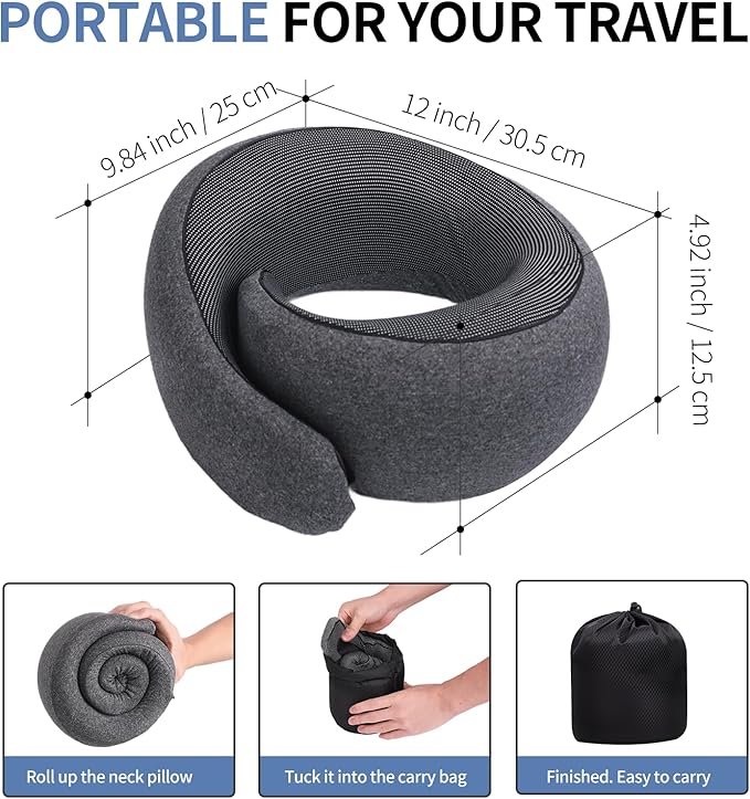 Neck Pillow Airplane, Travel Pillows for Airplanes, Memory Foam Adjustable Portable Neck Pillow for Traveling, Car Rides, and Home Use