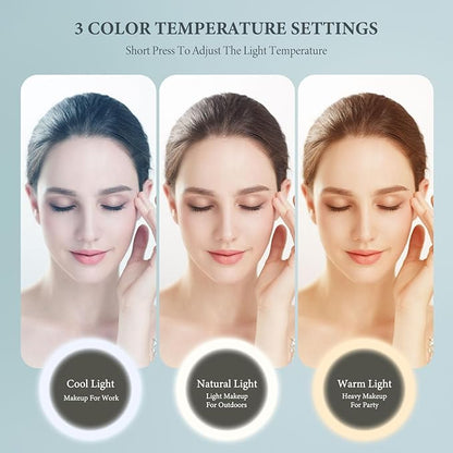 Travel Makeup Bag with LED Lighted Mirror, Cosmetic Makeup Organizer Bag with 3 Color Setting, Makeup Train Case with Adjustable Dividers for Women Makeup Brushes Jewelry Accessories