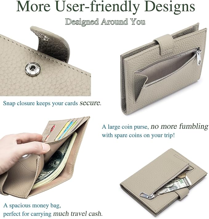 Passport Wallet for Women – Slim RFID Blocking Passport Cover with 1 Passport Slot & 3 Card Slots, Coin Pocket & SIM Slot – Genuine Leather Travel Organizer Elephant Gray