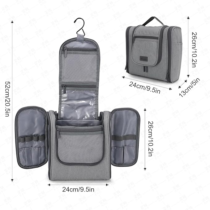 Hanging Toiletry bag & Makeup Bag for Travel, Water-Resistant Organizer Toiletries Bag with Separate Compartments, Travel Essentials Kit (Gray)