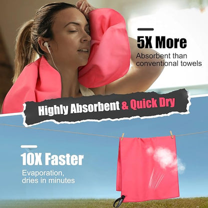 Quick Dry Travel Towel, 3 Sizes 1 Pack Camping Microfiber Towel, Lightweight Fast Drying Towels Set 60"x30", 30"x15", 15"x15" w/Bag for Gym, Beach, Hiking, Swimming, Red