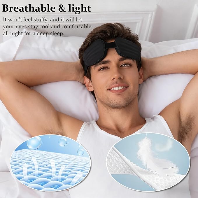 100% Blackout Sleep Eye Mask for Women Men, Zero Pressure Sleeping Mask - Sleeping Mask and Eyelash Friendly Night Blindfold, Adjustable Ultra Soft Comfortable for Dry Eye Mask (Grey)