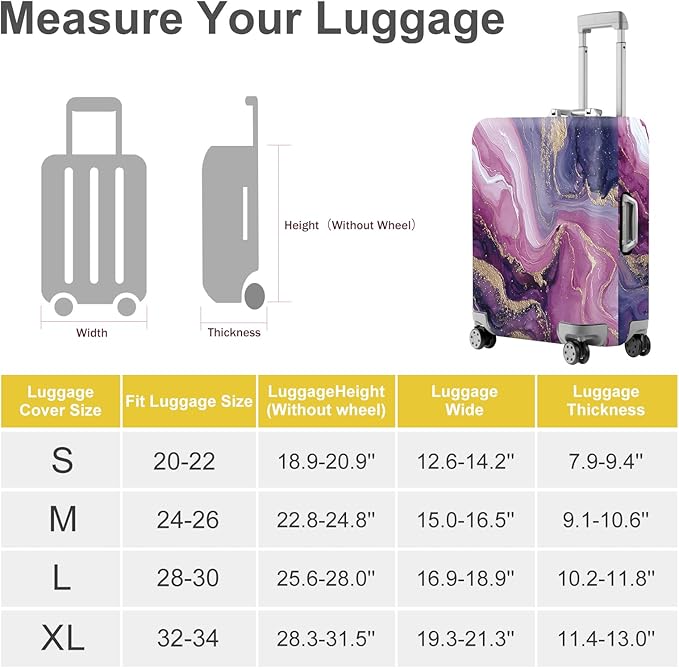 ANNA QUEEN Purple Marble Luggage Cover, Elegant Abstract Art Suitcase Protector, Stretchable Washable Travel Sleeve for 32-34 Inch Luggage