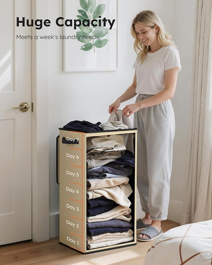 SOLEDI Laundry Hamper with Lid 100L Large & Tall Collapsible Laundry Basket, Clothes Hamper with Bag Removable Easy to Carry, Dirty Hampers for Bedroom, Bathroom, Dorm, College, Beige