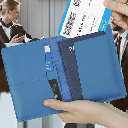 Genuine Leather Passport Holder for Travel Passport Covers with AirTag Slot Passport Wallets for Men Women Family Travel Christmas Gifts, Mens Womens Passport Holder, Blue
